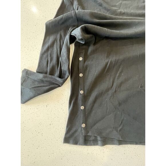 J Jill Black Perfect Pima Cotton Side Button 3/4 Sleeve Size Medium - Picture 6 of 8